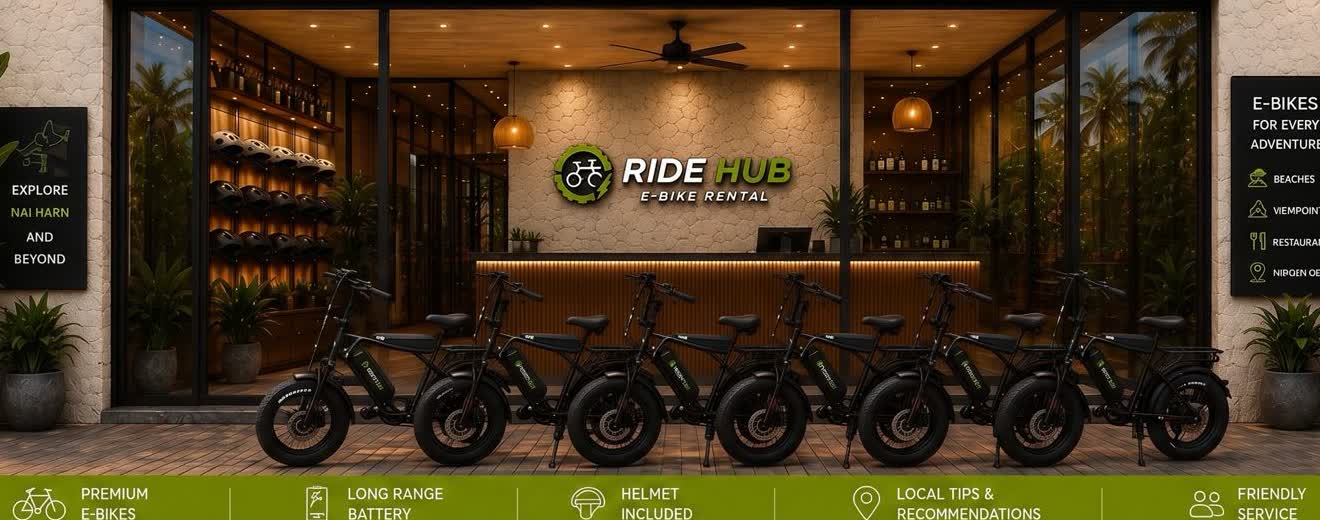 Ride Hub e-bike rental shopfront in Nai Harn, Phuket